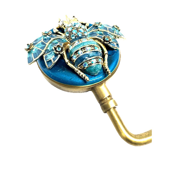BLUE BEE JEWELED PURSE HOOK HANDBAG HOLDER CRYSTAL TABLE HANGER GIFT IDEA - Picture 3 of 4